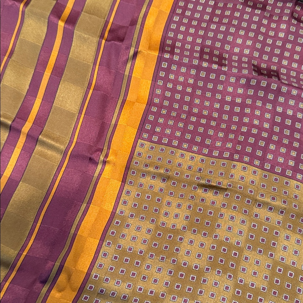 Valentino Silk Square Scarf Brown Plum Check & Stripe Pattern 33” - Picture 3 of 3